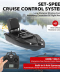 RC Fishing Bait Boat With GPS Positioning Long Range Remote Control Up To 1968 Feet, showing cruise control and remote.