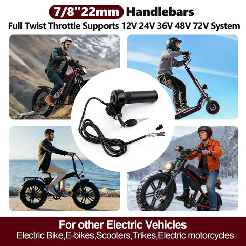 Full Twist Electric Bike Throttle Grip With 3 Pin Plug And Play And 2 Keys Universal Fit For 12V To 72V E Bikes Motorcycles And Scooters Easy Replace For Ridstar Q20 And Other Models