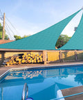 Equilateral Triangle Sun Shade Sail 8 Ft by 8 Ft by 8 Ft For Patio Backyard Garden Outdoor Living UV Block Turquoise installed over pool