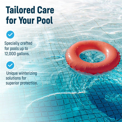 Winterizing Kit For Pools Up To 12,000 Gallons Fits Above Ground And In Ground Pools Three In One Maintenance text with pool float