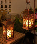 10 Inch Solar Outdoor Lanterns Set Waterproof Flickering Flameless Candles For Patio Garden Yard Party Decor In Antique Copper