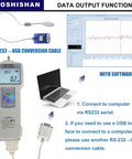High Precision Digital Force Gauge 500N Push Pull Meter With Output Function For Lab And Shop Floor, 0.1N Resolution, 0.2 Percent Accuracy, 1000 Hz Sampling Speed, Includes Three Units. RS-232 to USB cable and software setup