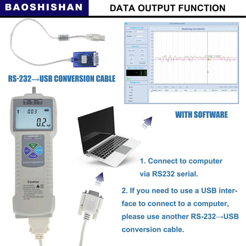 Digital Force Gauge 50N Push Pull Meter With Output Function For Industrial And Lab Use Built To Handle Tough Jobs With 0.01N Resolution 0.2 Percent Accuracy And 1000 Hz Sampling Speed, with RS232 to USB cable and software display