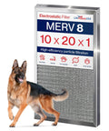 20x20x1 Electrostatic Air Filter For HVAC Systems, MERV 8 Efficiency, Washable And Reusable Furnace Filter next to dog