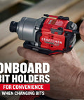 Person changing bit on a V20 Brushless RP Cordless Quarter Inch Impact Driver Tool Only With 1800 Inch Pounds Torque