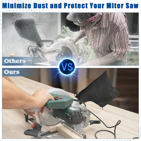 Comparison of dust collection effectiveness with Universal Heavy Duty Tough As Nails Dust Collection Bag For Miter Saw And Table Saw Featuring Steel Reinforced Ash Outlet Fits Like A Glove.