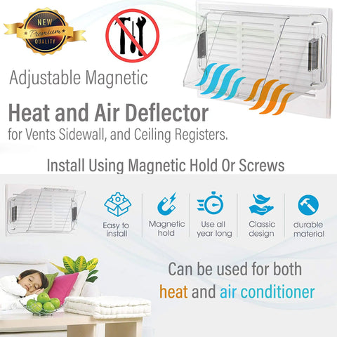 Adjustable Magnetic Air Vent Deflector for Sidewall AC Ceiling and Registers with non-melting plastic, directs airflow