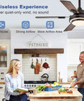 Top Shelf 42 Inch Ceiling Fan With Led Light And Smooth Quiet Motor Reversible Walnut Blades Remote Control Operation indoor kitchen setting.