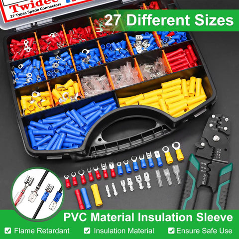 Pro-Grade 1100-Piece Wire Connectors Kit with organized compartments and visible crimper tool