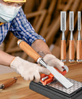 Heavy Duty Chisel Sharpener Jig With Integrated Whetstone And Adjustable Honing Guide For Woodworking Blades in use with chisels.
