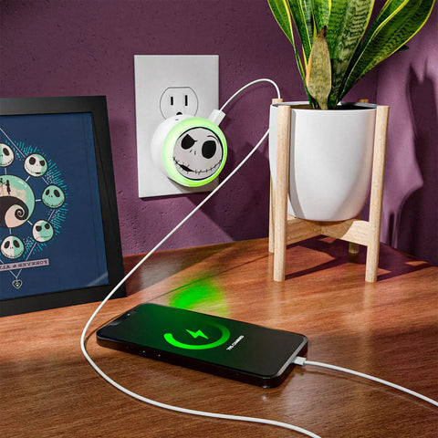 Tim Burton Nightmare Before Christmas LED Night Light With USB Charging Station and USB Type C Ports on desk