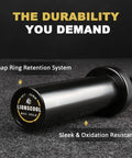 Close-up of black Beefy Heavy Duty 4 Foot Barbell For Strength Training And Olympic Lifts, 2 Inch Sleeve with retention system, 500 lb capacity.