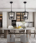 Square Metal Farmhouse Pendant Light Chandelier For Kitchen Island And Foyer, 12 Inch Hanging Light in modern kitchen setting