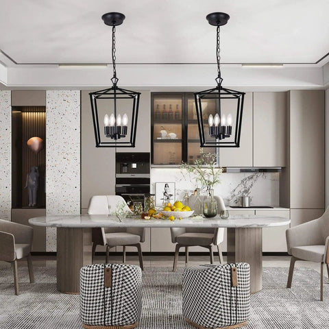 Square Metal Farmhouse Pendant Light Chandelier For Kitchen Island And Foyer, 12 Inch Hanging Light in modern kitchen setting