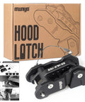 Aluminum Hood Latches Replacement For Jeep Wrangler JK/JKU 2007-2017, JL/JLU 2018+ And Gladiator 2020+, Painted Black, box and product close-up
