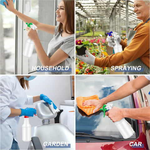 24 Pack 32 Ounce Plastic Spray Bottles Bulk Set With Leakproof Adjustable Nozzles Mist Sprayers Labels And Funnels Heavy Duty Bottles For Cleaning Supplies Plant Care Home Use Reusable HDPE for household, garden, car cleaning