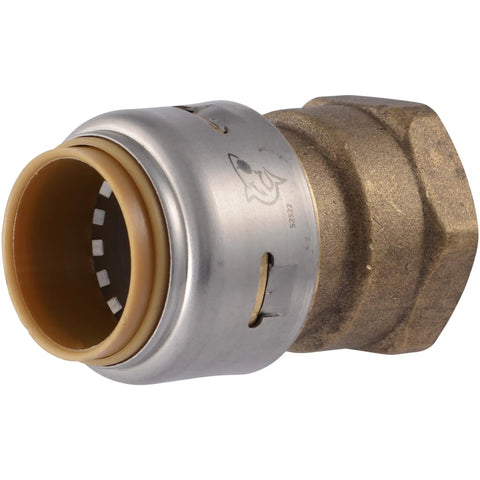 Close-up of Max 3/4 x 3/4 Inch FNPT Adapter Push To Connect Brass Plumbing Fitting for PEX Copper CPVC PE-RT HDPE Lines UR088A