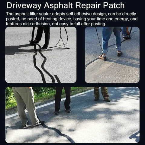 Darn Tough Self Adhesive Asphalt Crack Tape Waterproof Heavy Duty Concrete Patch Roll in use on driveway surface.
