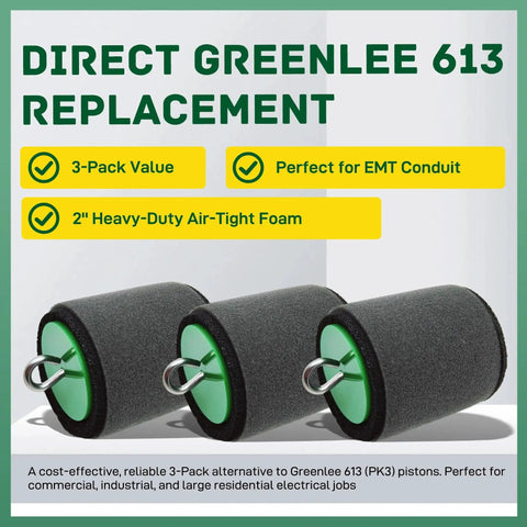 Dead Serious 2 Inch Conduit Mouse Piston 3 Pack Tough Foam Sealing Plugs For Emt Imc Rigid Pipe shown in 3-pack on white background.