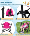 Steps to assemble Kids Hammock Chair For Camping And Travel with stand and lightweight steel frame, showing a child seated