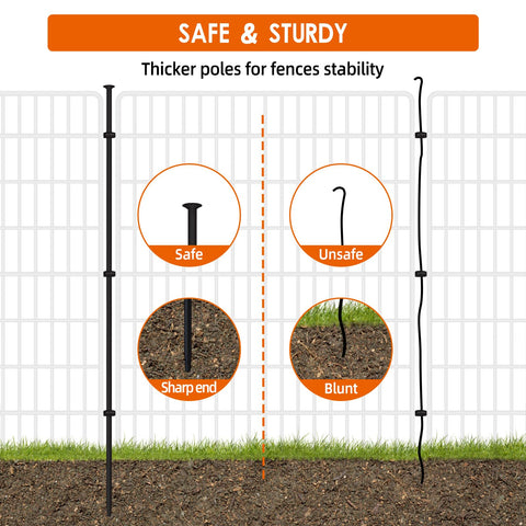 Comparison of sharp vs. blunt ends for No Dig Fence With Gate, 15 Panels, 32 Inch High By 36 Feet Long Rustproof Metal Garden Edging Border