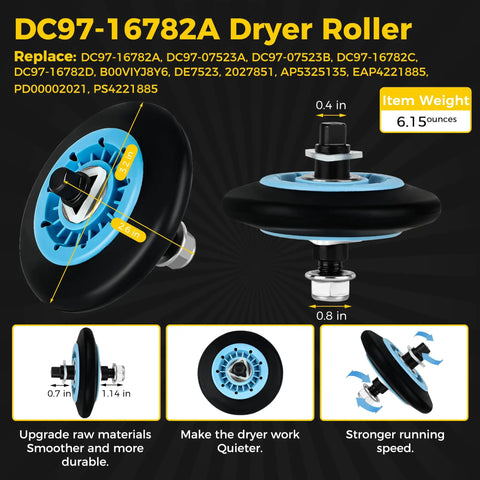 Upgraded Dryer Repair Kit With Roller, Idler Pulley And Belt For Samsung Dryers DV42H5000EW A3, DC97-16782A roller close-up