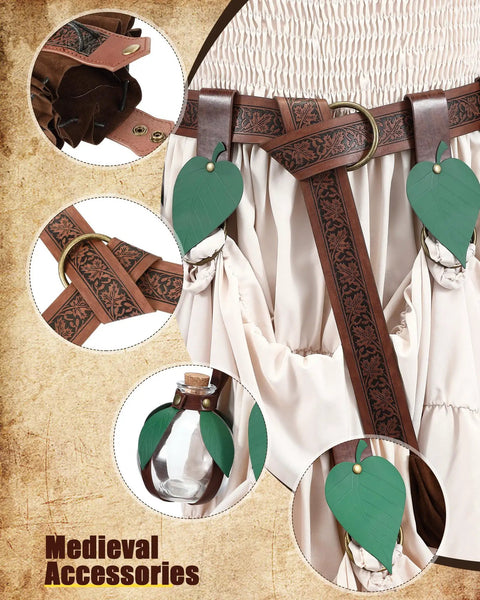Detail of Rad Renaissance Belt Kit Brings You A Boss Medieval Waist Strap with leather pouch and flask holder.