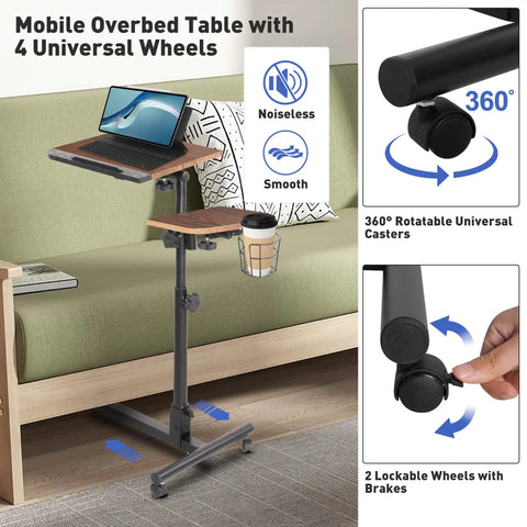 Super Chill Rolling Laptop Desk With Height Adjustable Dual Shelves And On Board Cup Holder Hella Flexible Bedside Table Ideal For Relaxed Couch Days Smooth Home Office Hustle Or Dorm Room Study Sessions