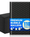 Self Sealing Waterproof Bubble Mailer 4x8 Inch With 4x7 Usable Space Padded Lightweight Shipping Bag stack and package label