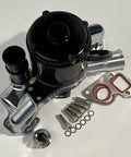 Badass High Flow Aluminum Electric Water Pump For Ls1 Ls2 Ls3 Ls6 Engines Featuring Chrome Polished Finish And Direct Bolt On Track Ready 35 Gpm Upgrade For Street Cars top view with gaskets and hardware
