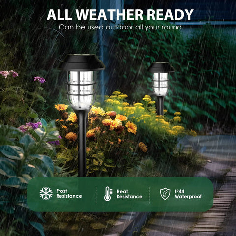 Outdoor Solar Pathway Lights 8 Pack Waterproof Landscape Lighting for Yard and Garden with flowers in rain
