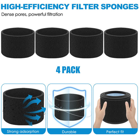 4 Foam Sleeve Pre-Filters for VF3500 Filter Replacement Fits Rigid Three To Four And A Half Gallon Wet Dry Portable Vacuums