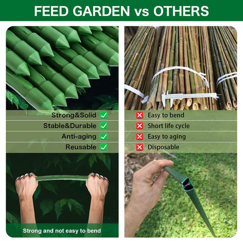 Comparison of Beefy Sturdy Garden Stakes 83 Inch Heavy Duty Metal Plant Supports and traditional stakes, highlighting durability and strength.