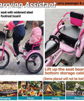 Folding Tricycle With Rear Seat And Backrest, Three Wheel Pedal Cruiser for Hanging Out, shown with two children seated.