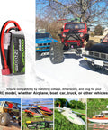 Collage of RC vehicles with 3S 11.1V 2200mAh RC LiPo Battery Pack 120C With Dean T Plug Dual Pack