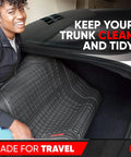 Built Tough Heavy Duty Trimmable Cargo Mat Liner With Deep Traction Grips For Dirt Defying Protection And Spill Proof Coverage In Classic Black For Cars Trucks And Suvs placed in a trunk.