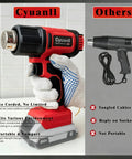 Straight Up Heavy Duty Cordless Heat Gun With Digital LCD Display And 350W Rapid Heating Power held in gloved hand with battery pack visible.