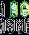 Five Set Of Thirty Six Bookmark Die Cuts And Tag Dies With Embossing Stencils For Scrapbooking Card Making And DIY Crafts Pro Grade Metal Cutting Dies For Detailed Edge Designs displayed.