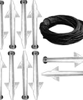 Beefy Heavy Duty Batting Cage Stake Down Kit For Secure 70 Ft Frames Zinc Galvanized Ground Anchors with Rope 10 Pack