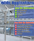 No Frills Heavy Duty Lever Action Drum Pump For 5 To 55 Gallon Drums displayed with examples of fluid extraction capabilities.