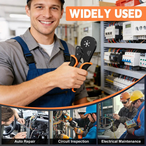 Ferrule Crimping Tool Kit All-In-One With Self-Adjusting Pliers in use for electrical maintenance and repairs