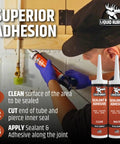Person using Badass Grip Liquid Rubber Waterproof Sealant And Adhesive Caulk White 10 2 Oz Tubes for sealing joints.