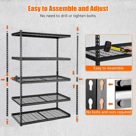 Beefy Heavy Duty Metal Shelving Unit With Adjustable Racks For Serious Garage Storage 5 Tier Steel Shelves 2500 Lb Capacity Basement Workshop Must Have Organizer For Tools And Supplies 48x24x72, 5-tier assembled black steel rack