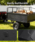 Heavy Duty Steel Dump Cart Trailer With 600 Lb Load Capacity 17 Cu Ft Tow Behind Hauler For ATV Lawn Tractor And Garden