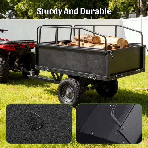 Heavy Duty 600Lb Dump Cart For Farm And Garden Tow Behind Utility Trailer With Dual Control Dumping All Terrain Tires Steel