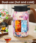 Floral Pattern Teapot With Wood Handle, Insulated Stainless Steel Thermal Teapot With Infuser, V Shape Mouth For Loose Leaf Tea, 50.73 Oz, Keeps Tea Hot, Easy Pour, Lid Included, Elegant Vintage Kitchen Decor shown on table with ice and tea visuals
