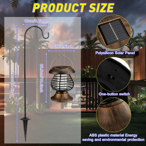 Solar Bug Zapper Outdoor Waterproof Mosquito Killer Lamp with plastic ring and antique bronze finish, pack of 2.