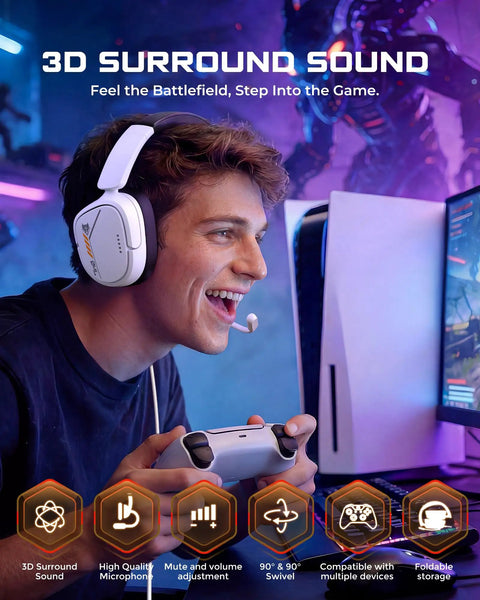 Gamer using lightweight gaming headset with crisp sound and clear unidirectional mic for PS5 PS4 Xbox Series X S Xbox One and Nintendo Switch