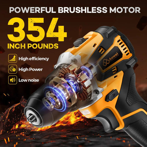 Cordless Drill Set and Driver Kit With 20V Power, Dual 2Ah Batteries, Charger, 40N Torque, 20+1 Clutch Settings, 3 8-Inch Chuck, Driver Bits, and LED Work Light for Go-To Pro-Grade Projects with powerful brushless motor