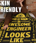 Engineer Gift Throw Blanket For Mechanical Electrical And Computer Pros Cozy Flannel Throw For Men 65 X 50 Inches Black Nerd Approved Comfort After Long Code Sprints And Late Night Builds covering person on couch